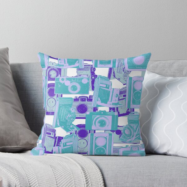 Item preview, Vintage Camera Pattern in Turquoise and Blue designed and sold by Retro Art Factory.