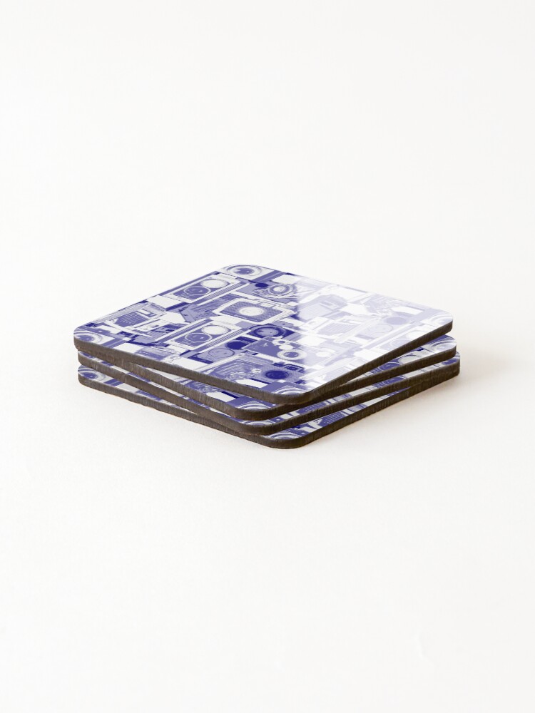 Alternate view of Vintage Camera Pattern in Blue Coasters (Set of 4)