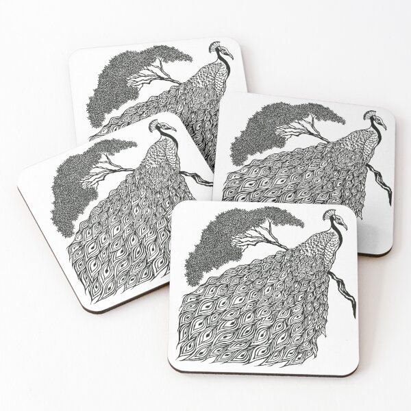 Item preview, Peacock on Branch | Bird Design designed and sold by Monochromatics by Corie Mae Dark.