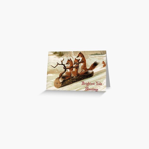 Victorian Sledding Foxes Solstice Greeting Greeting Card