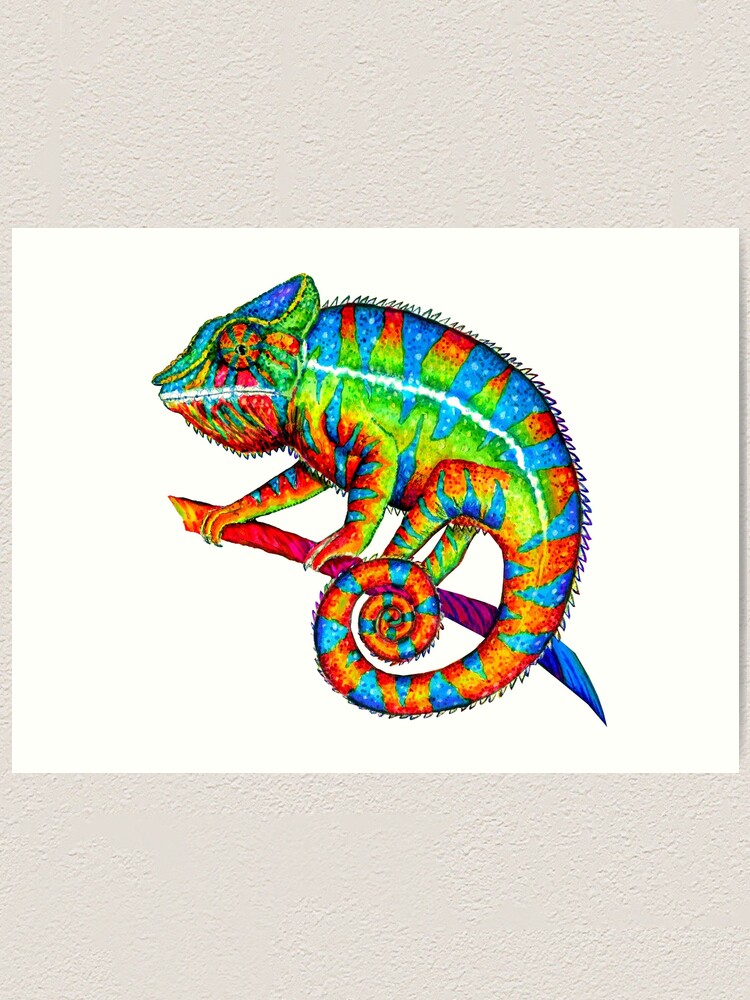 Alternate view of Colorful Rainbow Panther Chameleon Art Print