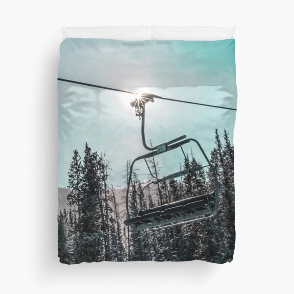 Empty Skilift // Dark Blue and Teal Snowboarding Dreaming of Winter Duvet Cover