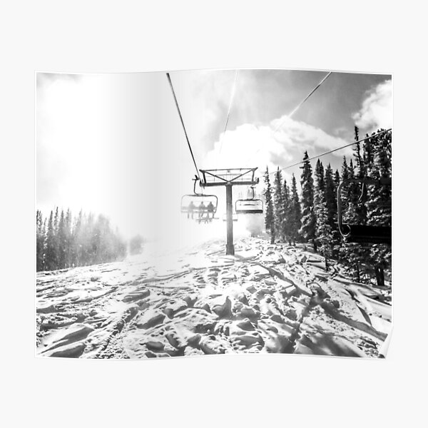 Powder on the Hill // Black and White Skilift Shot on a Deep Snowday Poster