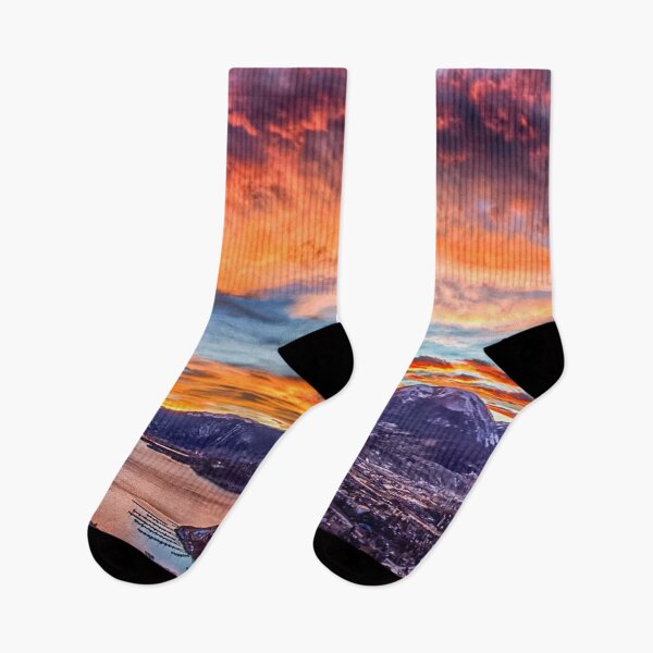 Item preview, Sunset Pano // Beautiful Rocky Mountain Lake View Colorado Red Orange Sky designed and sold by catbyrdcolorado.