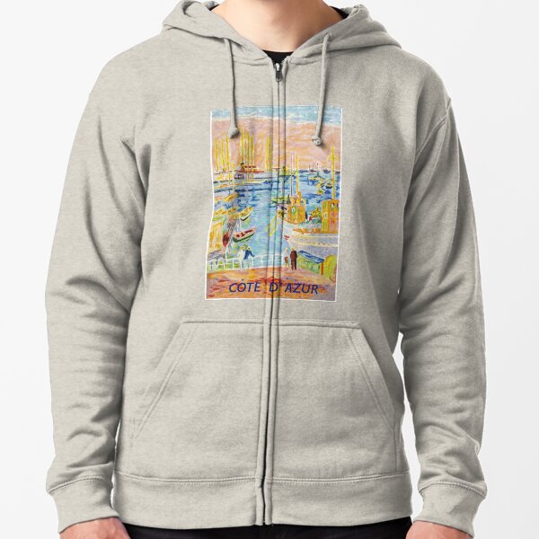 Cote d' Azur, France Vintage Travel Poster Zipped Hoodie