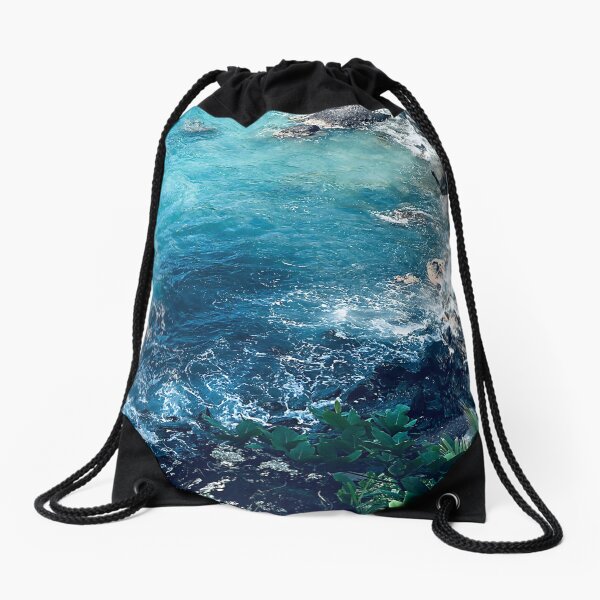 Tropical Paradise Pacific Ocean Cove Drawstring Bag