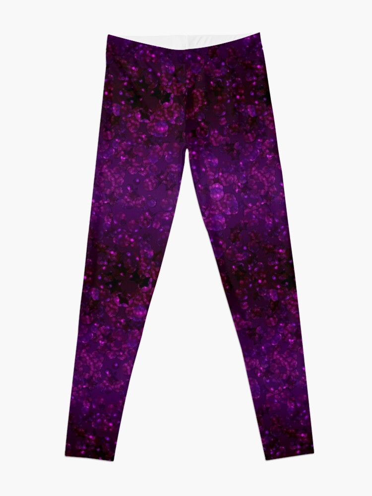 Alternate view of purple, black, glitter, confetti, sequins, purple glitter, Christmas Leggings