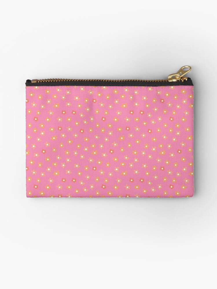 White with Pink and Blue Flowers Duo Zipper Pouch