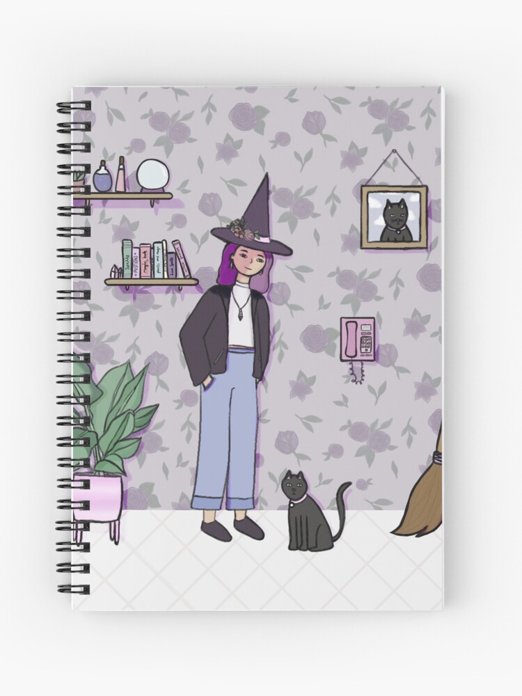 Witch Purple Digital Art Plant Urban Aesthetic Cat Room Halloween Spiral Notebook By Sarsivan Redbubble