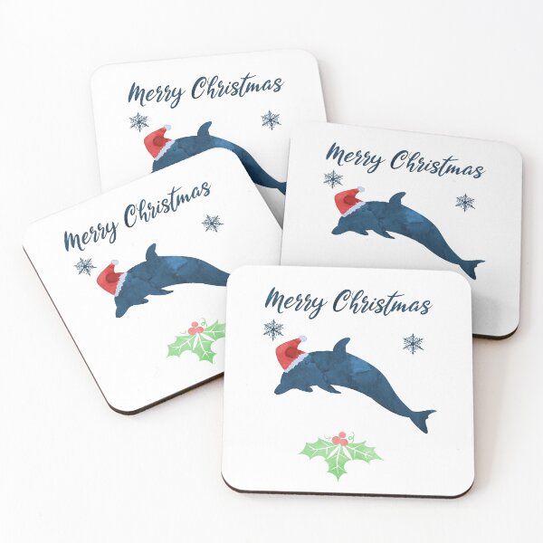 Item preview, Dolphin Merry Christmas Art Navy Blue Coastal Nautical Sea Animals Xmas designed and sold by TheJollyMarten.