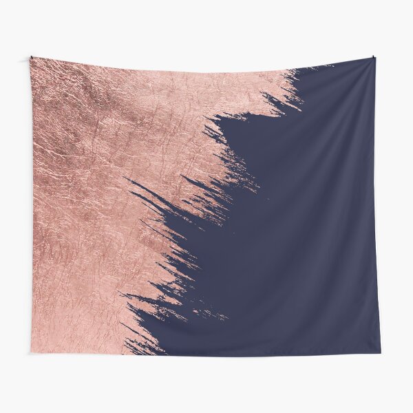 Navy blue abstract faux rose gold brushstrokes  Tapestry
