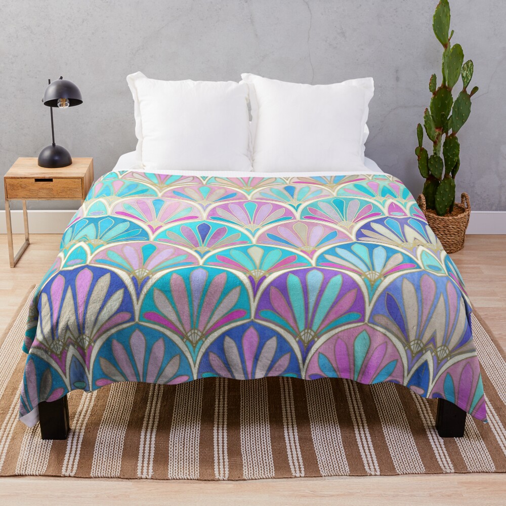 Glamorous Twenties Art Deco Pastel Pattern Throw Blanket