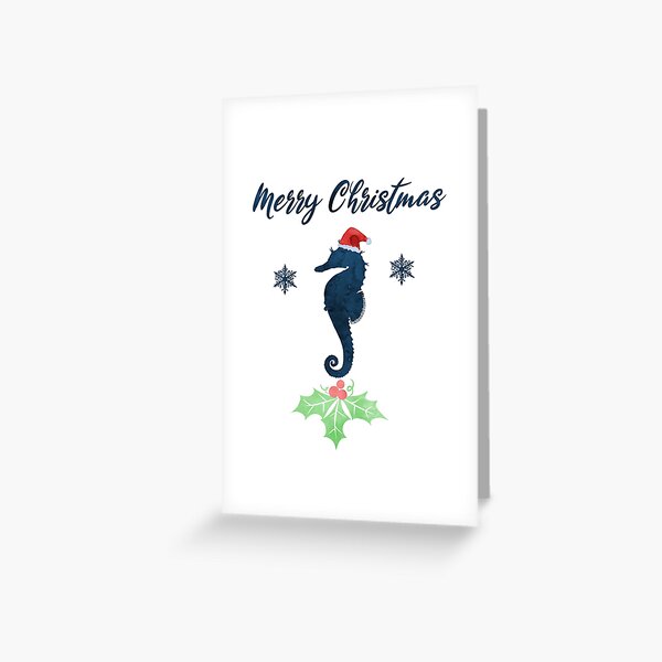 Item preview, Navy Blue Christmas Seahorse Art designed and sold by TheJollyMarten.
