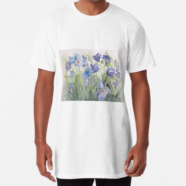 My Pretty Blue Garden Flowers Long T-Shirt