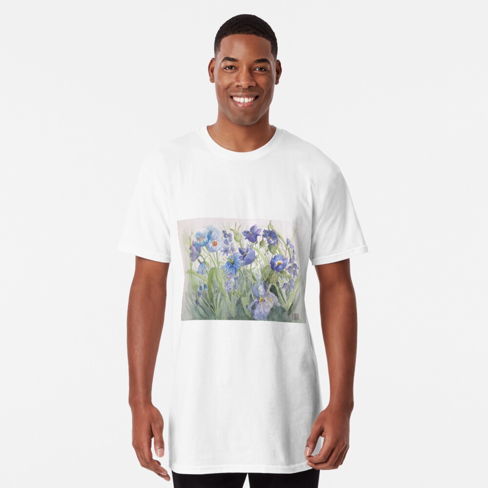 My Pretty Blue Garden Flowers Long T-Shirt
