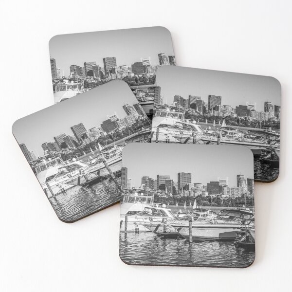 Item preview, Boston Skyline with Boats in Black and White designed and sold by PaulVelgos.