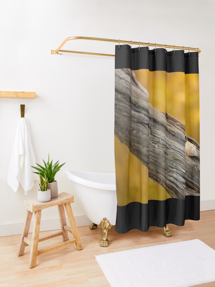 Alternate view of Leaf on dead tree in autumn forest Shower Curtain