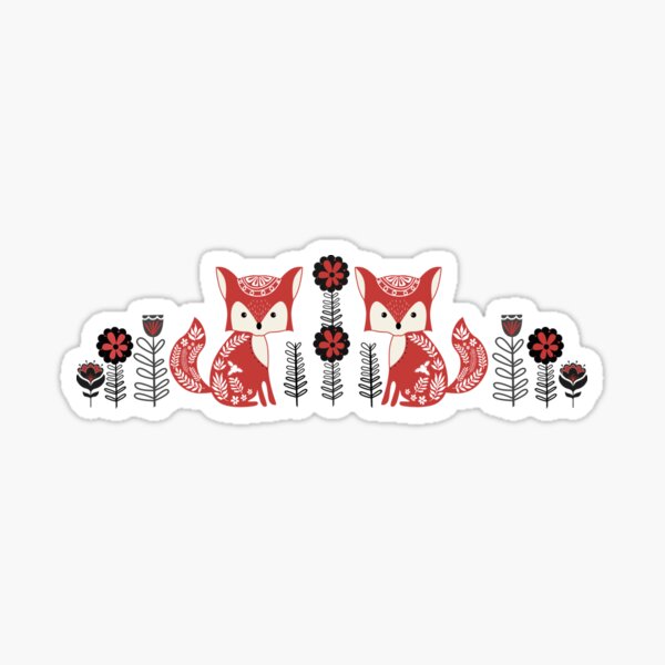 Nordic Foxes and Flowers Folk Art Sticker