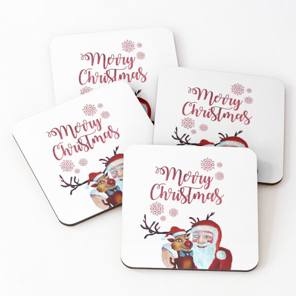 Item preview, Watercolor Painting with Rudolf the Reindeer and Santa Claus in Funny Humorist Style  designed and sold by Nisuris.