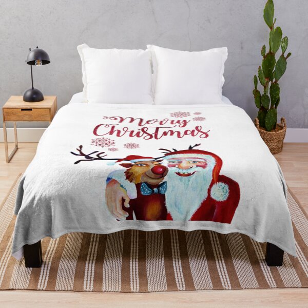 Item preview, Watercolor Painting with Rudolf the Reindeer and Santa Claus in Funny Humorist Style designed and sold by Nisuris.