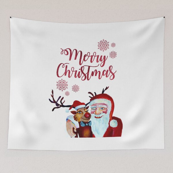 Item preview, Watercolor Painting with Rudolf the Reindeer and Santa Claus in Funny Humorist Style  designed and sold by Nisuris.