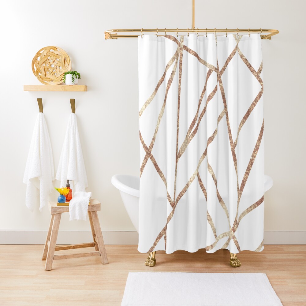 "Classic White Rose Gold Geo 1 geometric decor art" Shower Curtain