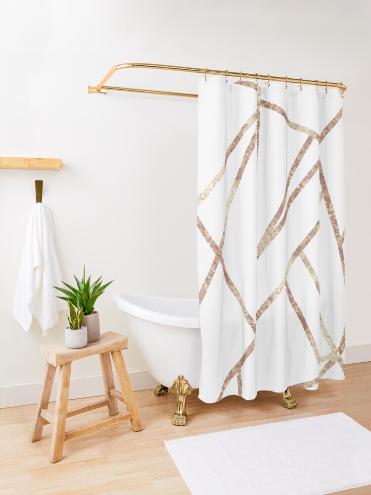 "Classic White Rose Gold Geo 1 geometric decor art" Shower Curtain