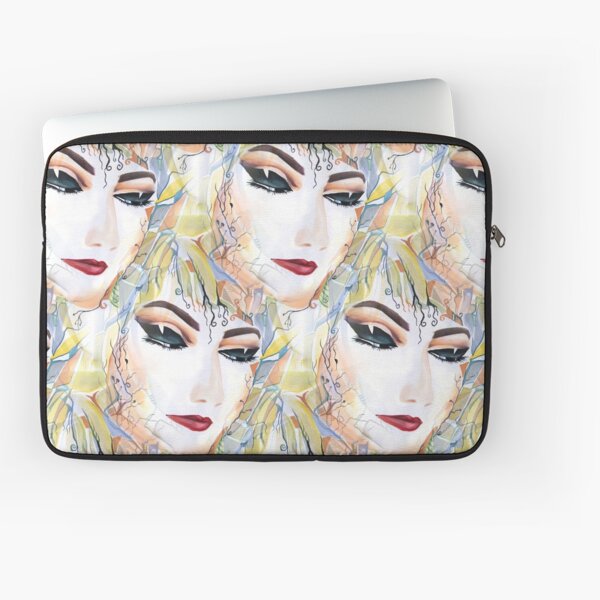 Watercolor Chic Artistic Female Portrait in Pop Surrealism Contemporary Abstract Style Laptop Sleeve