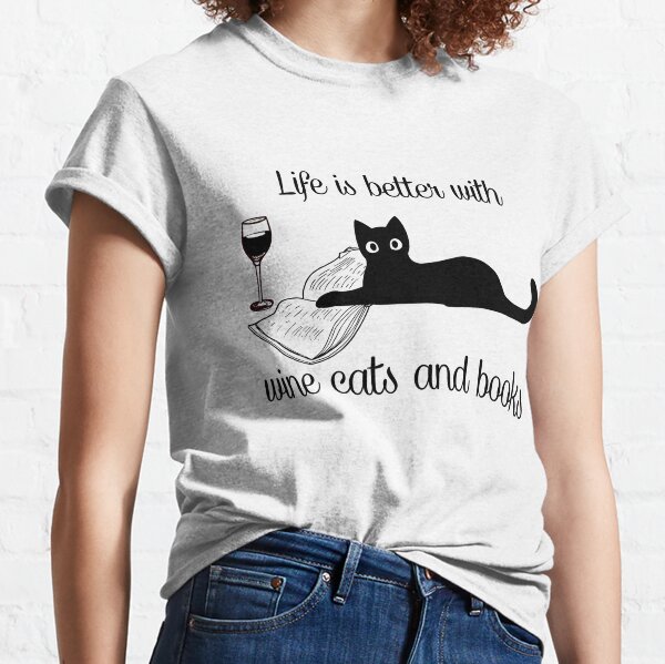 cat and wine t shirt