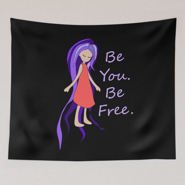 Item preview, Be You. Be Free.  Purple Hair Girl.  Black Background designed and sold by nutmegfairy.