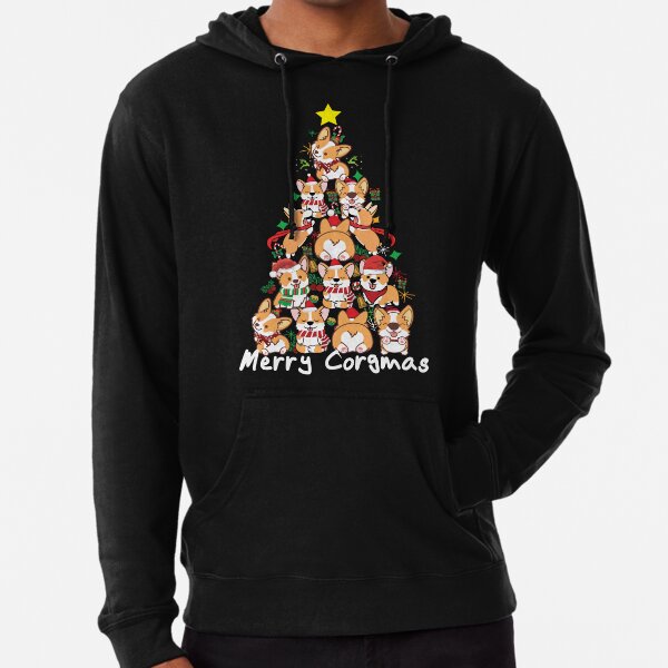 Merry Corgmas. Christmas Corgis. Corgis Christmas Tree Lightweight Hoodie