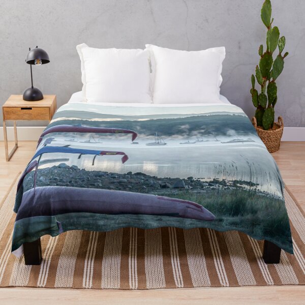 Item preview, Sail Boat Lake Fog // Calming Sunrise in the Mountains on the Water designed and sold by catbyrdcolorado.