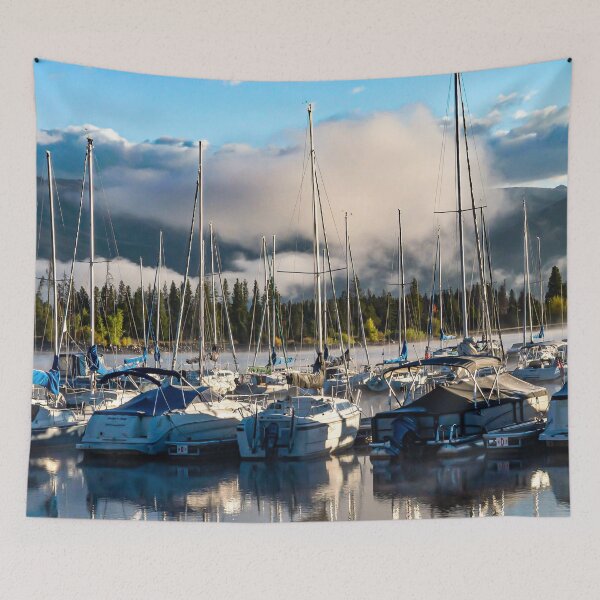 Item preview, Sailboat Harbor // Lake Dillon Colorado Docked Sailboats Foggy Clouds designed and sold by catbyrdcolorado.