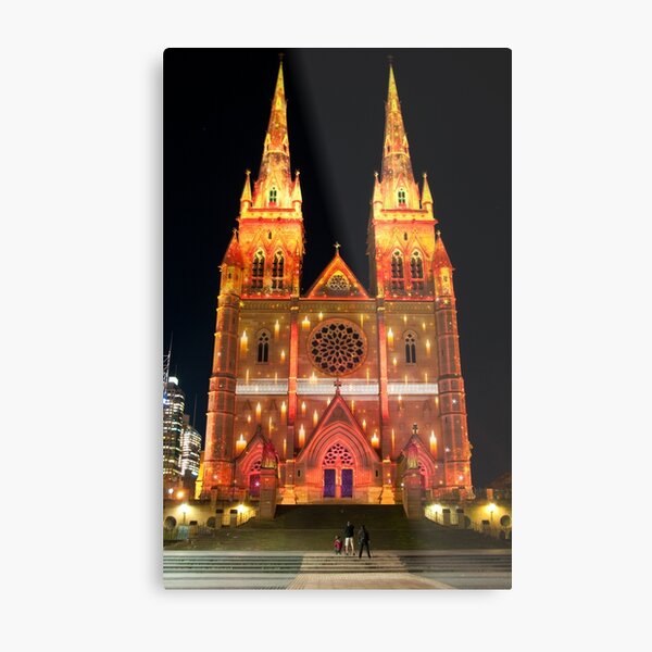 Another view of St Mary's Cathedral lit for Vivid Sydney 2010 Metal Print