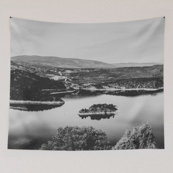 Item preview, Little Mountain Island // Black and White Lake Photograph in Colorado designed and sold by catbyrdcolorado.