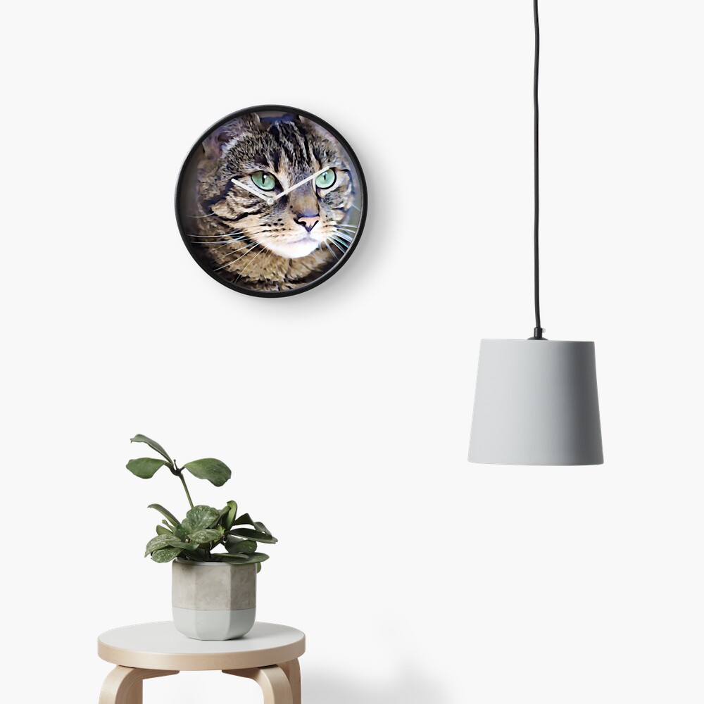 Tabby Green-Eyed Beauty Art Digital Art Painting Clock