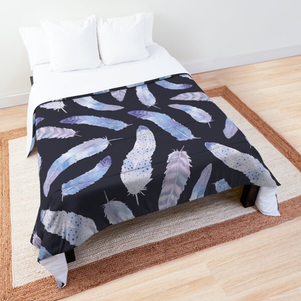 Purple and Navy Boho Feathers Comforter