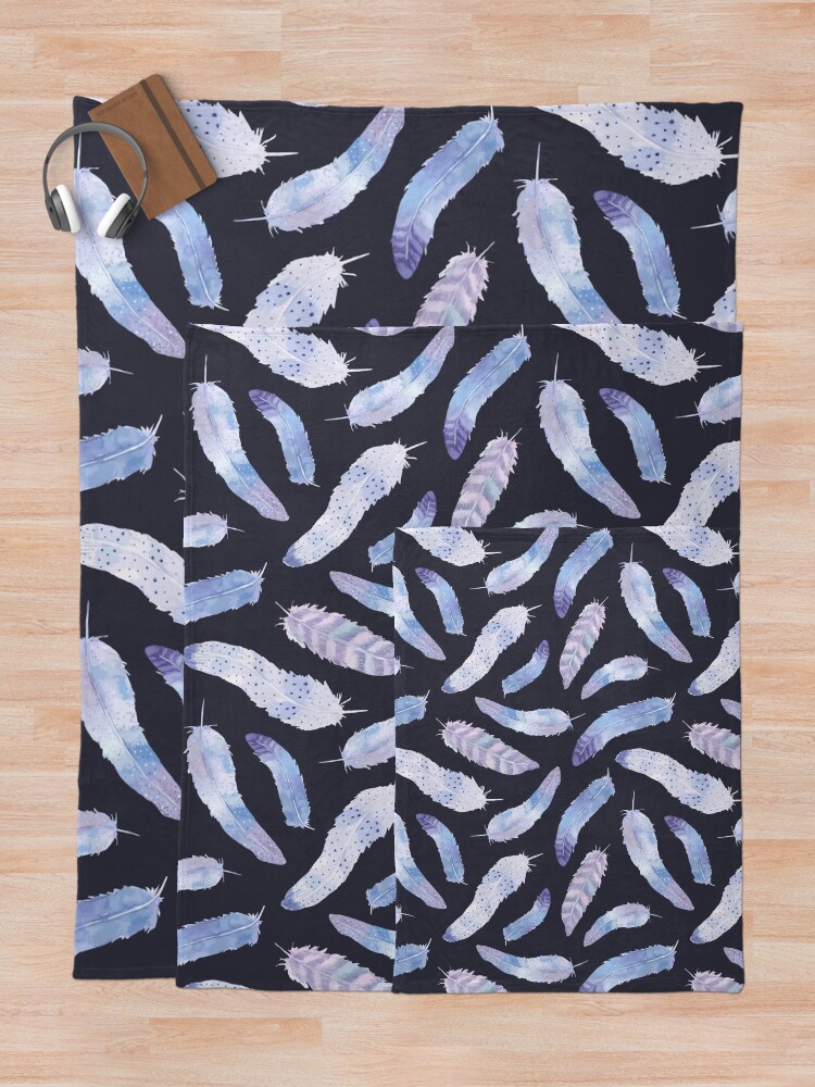 Alternate view of Purple and Navy Boho Feathers Throw Blanket
