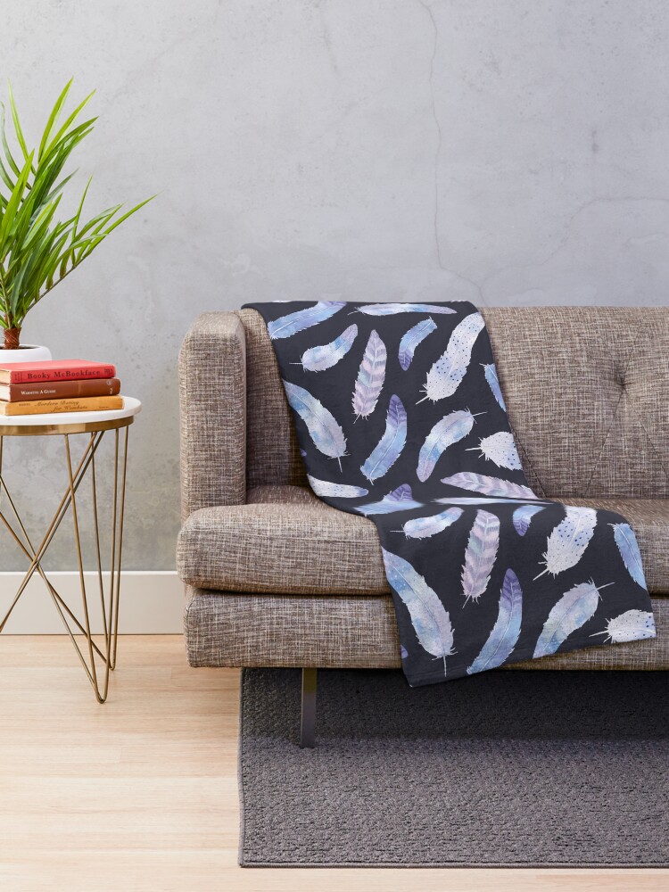 Alternate view of Purple and Navy Boho Feathers Throw Blanket