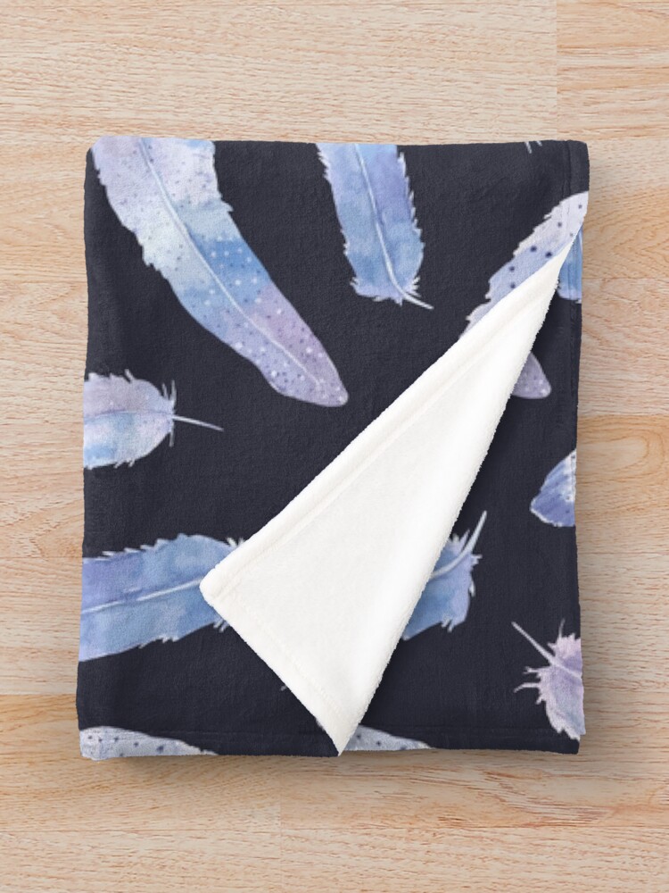 Alternate view of Purple and Navy Boho Feathers Throw Blanket