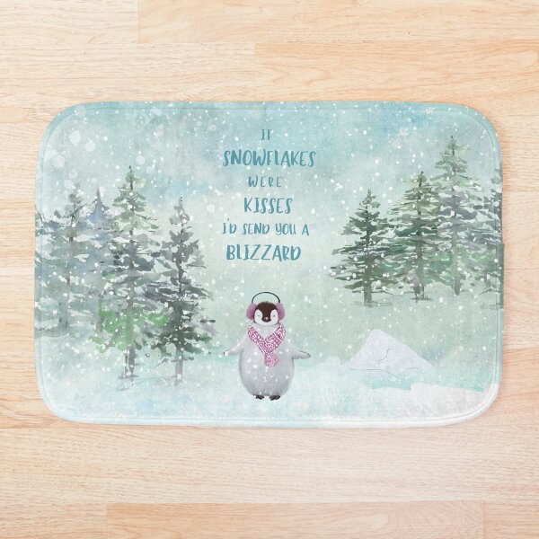 Cute penguin in the snow Bath Mat