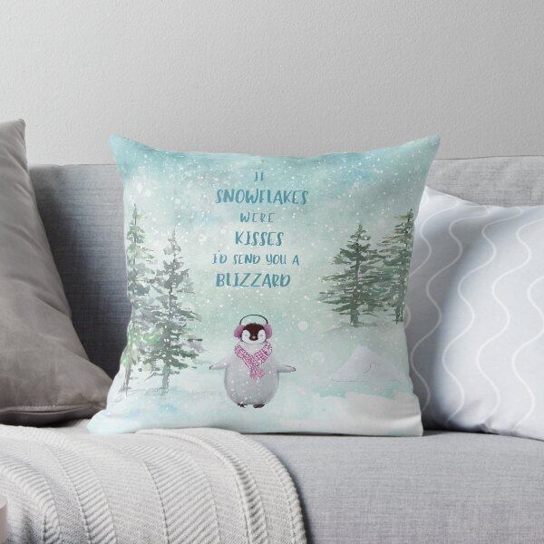 Cute penguin in the snow Throw Pillow