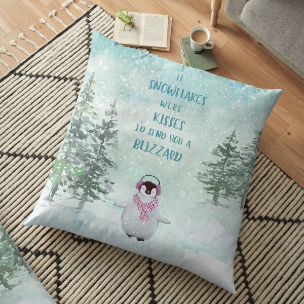 Cute penguin in the snow Floor Pillow