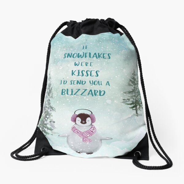 Cute penguin in the snow Drawstring Bag