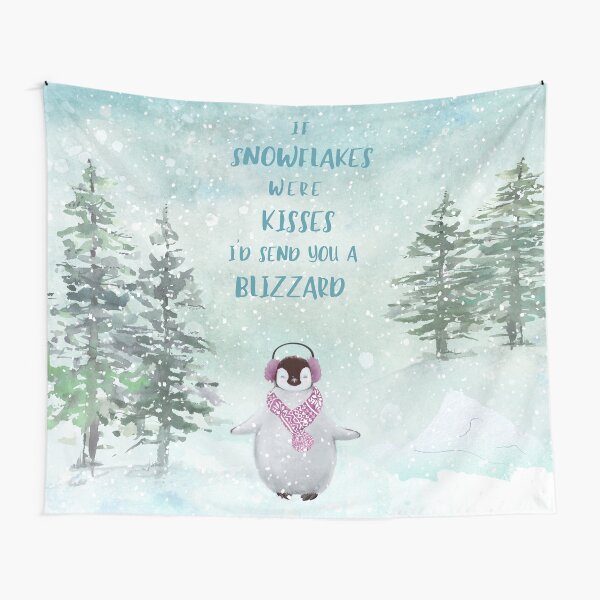 Cute penguin in the snow Tapestry