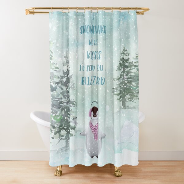 Cute penguin in the snow Shower Curtain