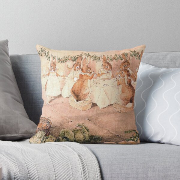 Rabbits Christmas Dinner - Beatrix Potter Throw Pillow