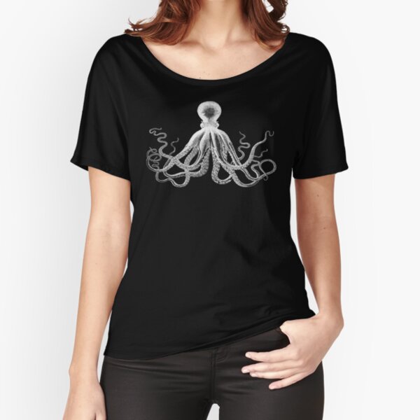 Octopus | Vintage Octopus | Tentacles | Sea Creatures | Nautical | Ocean | Sea | Beach | Black and White |  Relaxed Fit T-Shirt