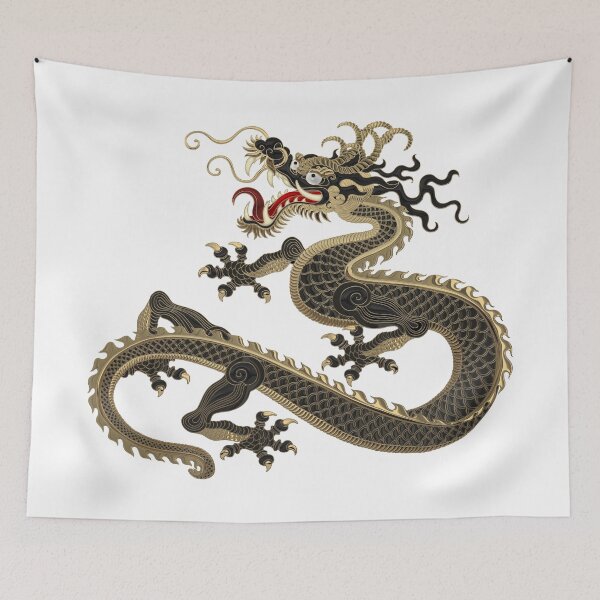Item preview, Black and Gold Sacred Eastern Dragon over White Leather designed and sold by Serge Averbukh Art Studio.