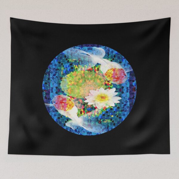 Item preview, Impressionistic Pointillism Blue Japanese Koi Pond  designed and sold by EightWinds.